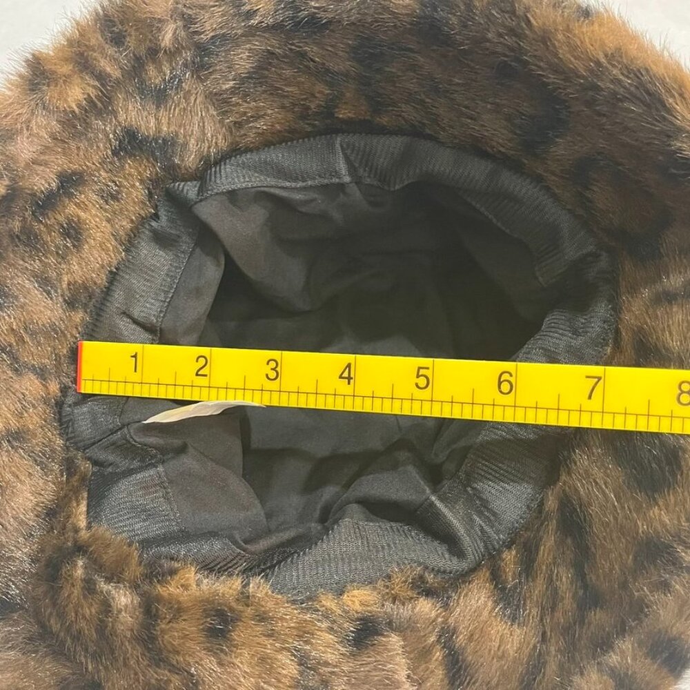 BP. Faux Fur Leopard Print Bucket Hat Brown Black Plush One Size Nordstrom NWT - Picture 7 of 12